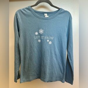 NWT Kate Quinn Long Sleeve Let It Snow Shirt Print Sz L Organic Cotton
